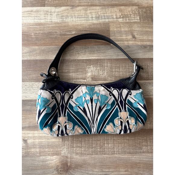 Y2K 90s Paisley Artsy Baroque Floral Banana Velour Republic Small Top Handle Bag - Picture 1 of 6